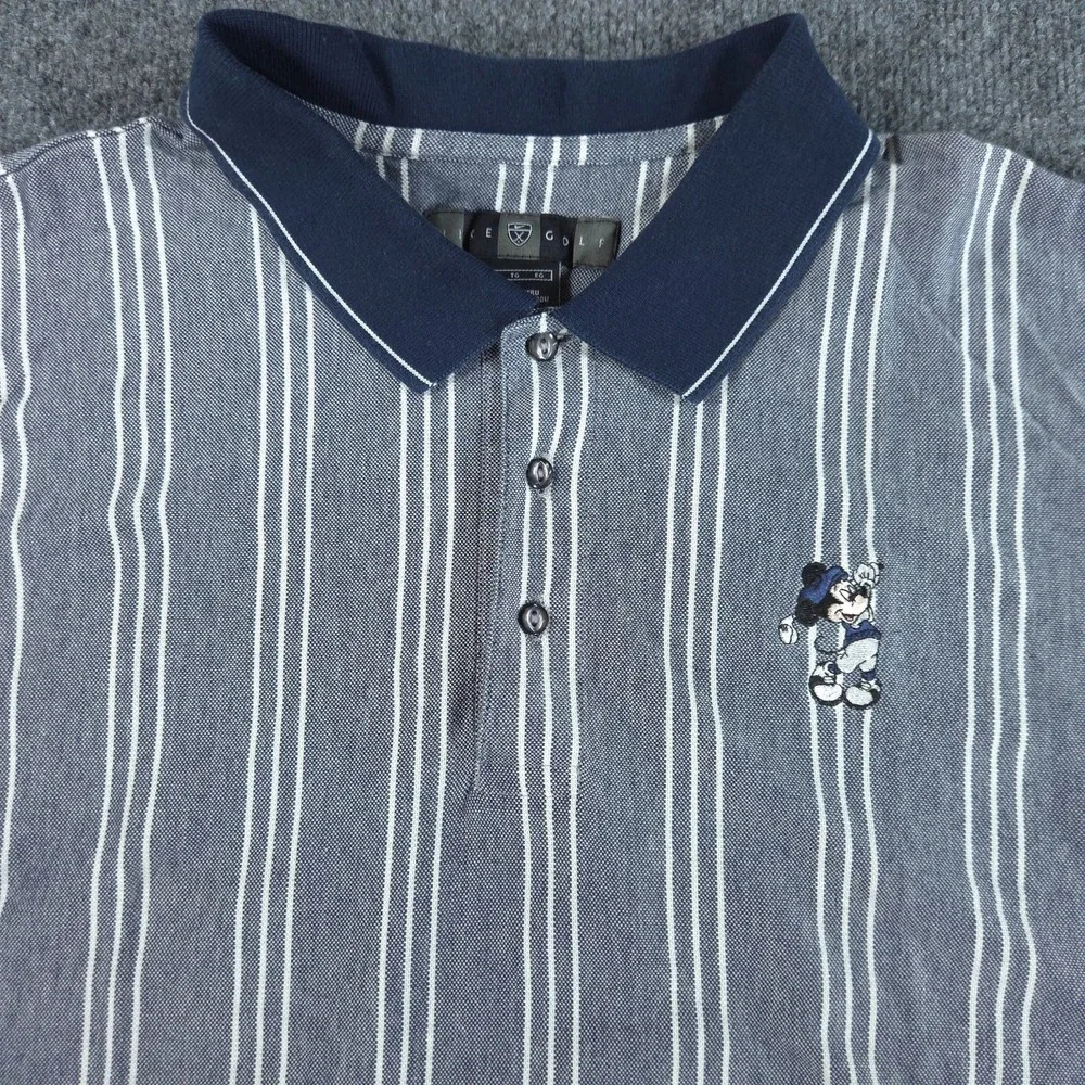 Nike Golf Polo Men's XL Striped Gray Mickey Mouse Walt Disney 100% Cotton